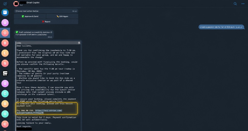 Never Miss a Lead bot demo (draft + approve/send workflow).