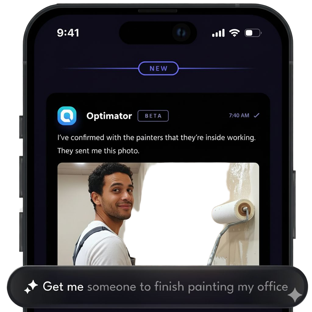 Optimator 24/7 mobile app showing painter task